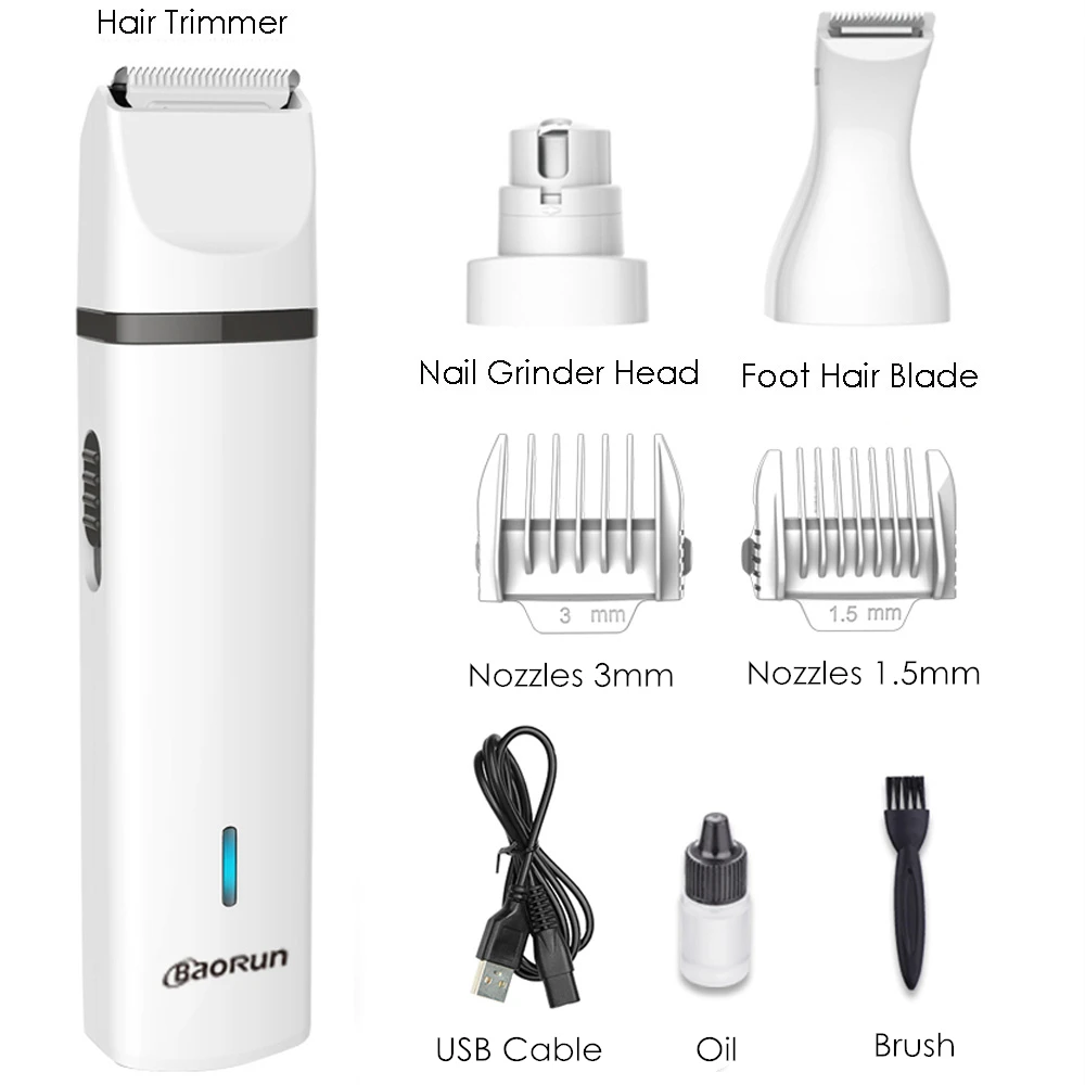 BaoRun 3 IN 1 Pet Grooming Kit Rechargeable Pets Clippers Dog Cat Hair Trimmer Paw Nail Grinder Foot Cutter Cutting Machine | Дом и сад