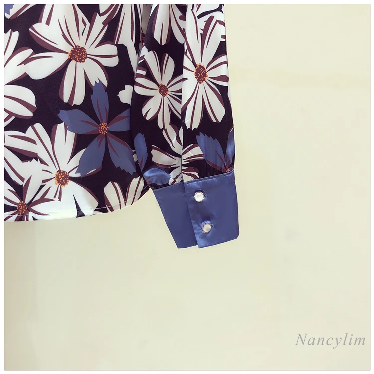 Grande Taille Chemises Femmes Vintage Imprimé Floral À Manches Longues En Mousseline De Soie Chemisier 2021 printemps Automne Nouveau Bureau Dame Portefeuille Chat