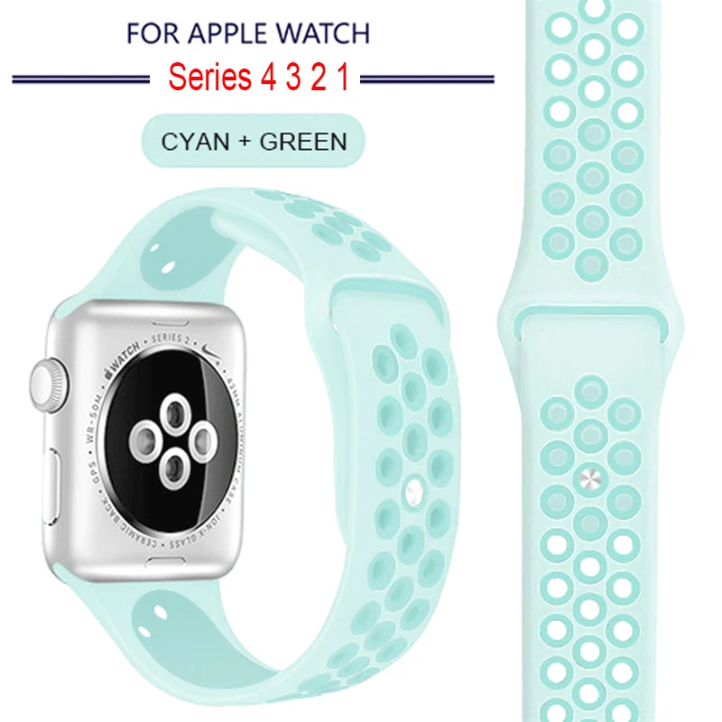 Дышащий силиконовый спортивный ремешок для Apple Watch 5, 4, 3, 2, 1, 42 мм, 38 мм, резиновый ремешок для Nike+ Iwatch 5, 4, 3, 40 мм, 44 мм - Цвет ремешка: 25 Teal Tint