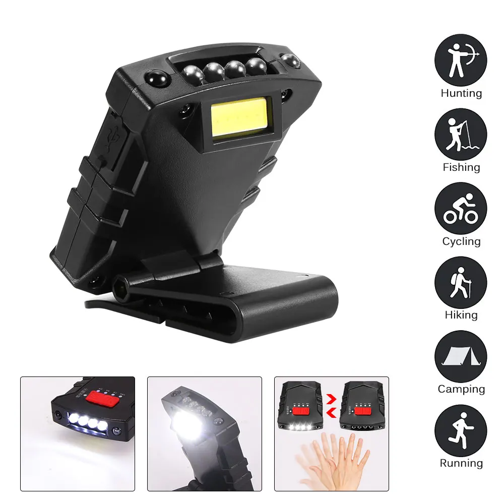ABS Leds +COB infrared induction charging super bright cap lamp - display with charge Wave-sensing Hands and Hassle Free | Лампы и