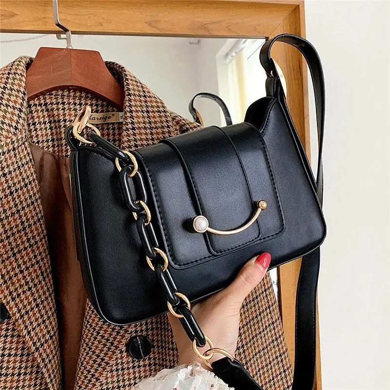 

Сумка для покупок в стиле ретро Женская, Модный изысканный Повседневный тоут, кожаные однотонные сумочки на цепочке, 2021