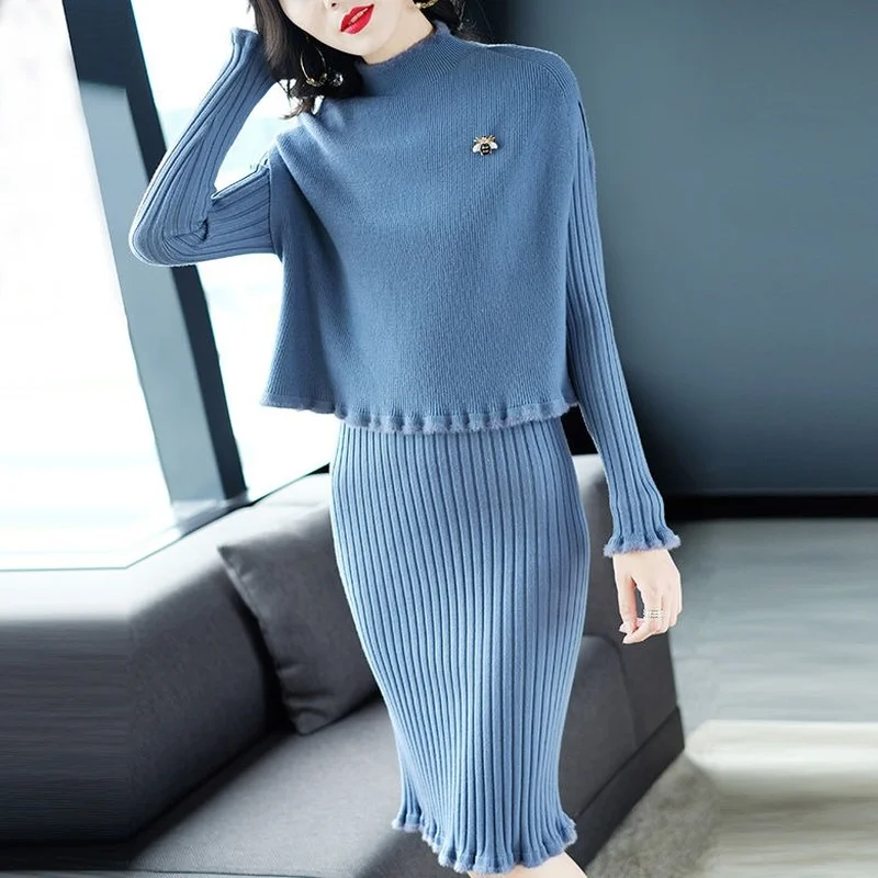 

Женский трикотажный костюм с юбкой, комплект из двух предметов с топом и облегающей юбкой, X91, осень 2022