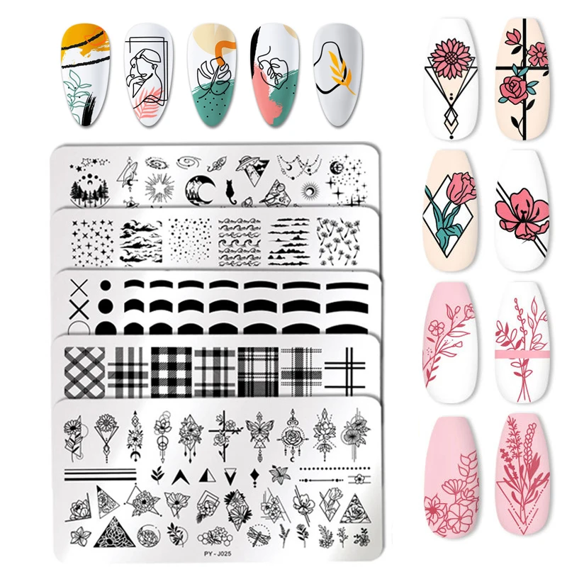 

NICOLE DIARY Rose Flower Nail Stamping Plates Design People Image Transfer Stencils Geometry DIY Printing Template for Nail Tool