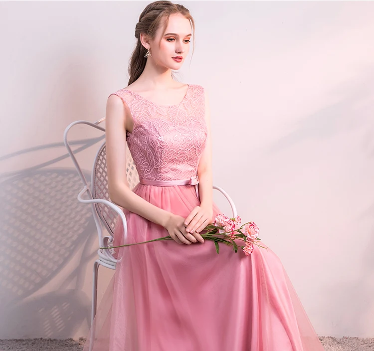 Розовое платье подружки невесты Junior Длинное Элегантное праздничное свадебное