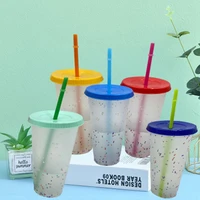 new 700ml temperature color change cups magical confetti reusable plastic with lid and straw cup for cold drinks cup accessories