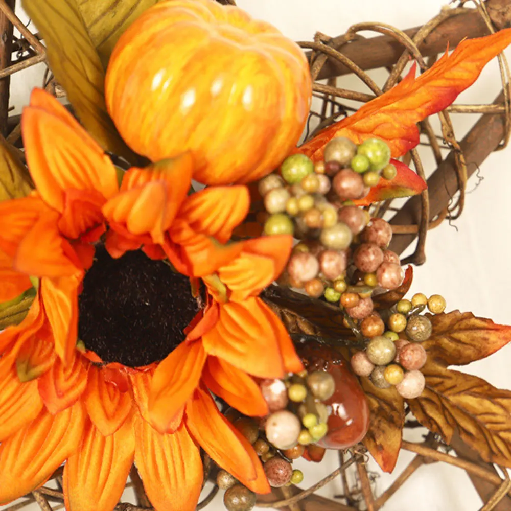 Искусственный цветок 30 см Осенний венок с деревянной звездой Подсолнухи