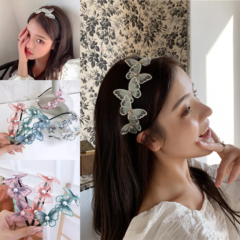 

Женский обруч для волос с вышивкой в виде бабочек