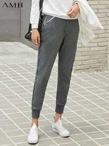 Минималистичные эластичные брюки Amii, летние повседневные однотонные женские спортивные брюки с высокой талией, 11765550