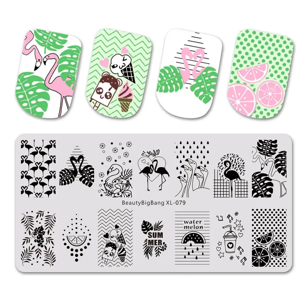 

Beautybigbang New Flamingo Stamping Plates Swan Heart Image Stainless Steel Nail Stamping Plate For Nail Art Printing XL-079