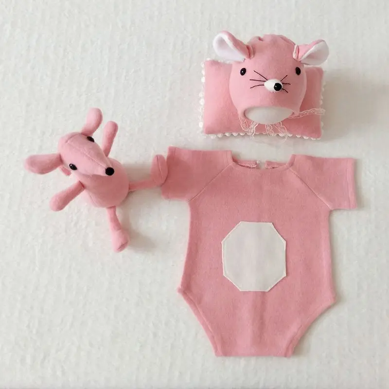 

Good Quality 4pcs/set Baby Infants Hat Pillow Romper Jumpsuit Doll Set Photo Shooting Costume Outfits Newborn Photography Props