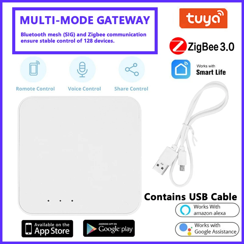 

Шлюз Tuya многорежимный, Wi-Fi + Bluetooth-совместимый + шлюз связи Zigbee через приложение SmartLife, голосовое управление, Alexa Google Home