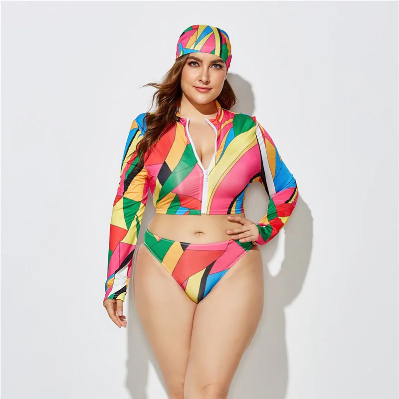 Женский купальник с высокой талией и принтом Раздельный размера плюс 5XL длинным