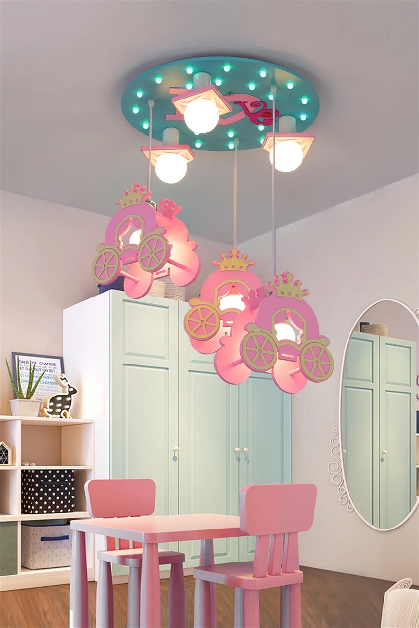 

Скандинавский мультяшный розовый маленький потолочный светильник в виде каретки для детской комнаты для мальчиков и девочек светильник с ...