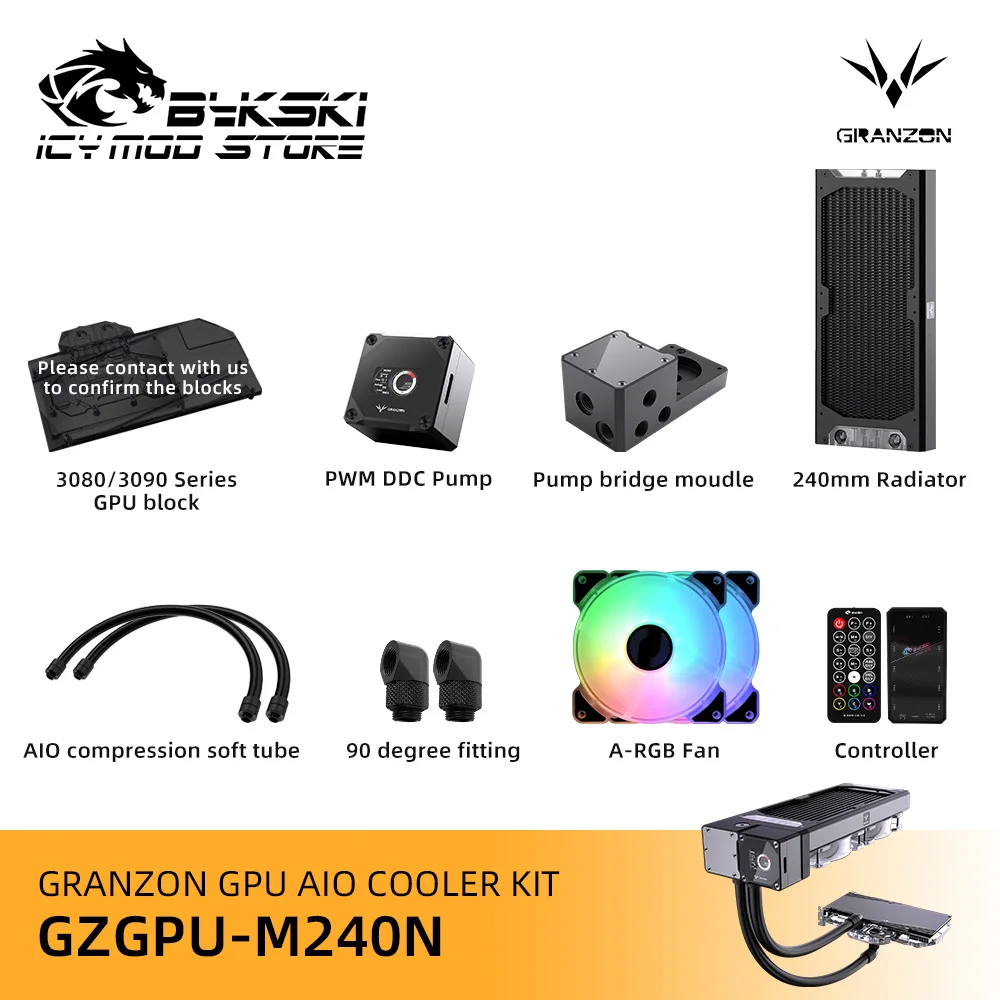 bykski granzon gpu aio cooler kit for rtx 3080 3090 video card mod vga pc water cooling smart speed control pwm pump gzgpu m240n free global shipping