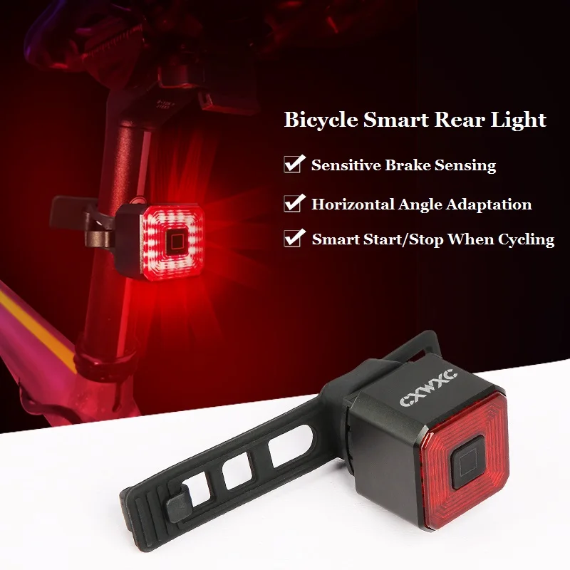 CXWXC Велосипедный автоматический датчик торможения задний свет Road Bike Smart Safety Taillight MTB Night Cycling USB Charge Intelligent Flash Lamp.