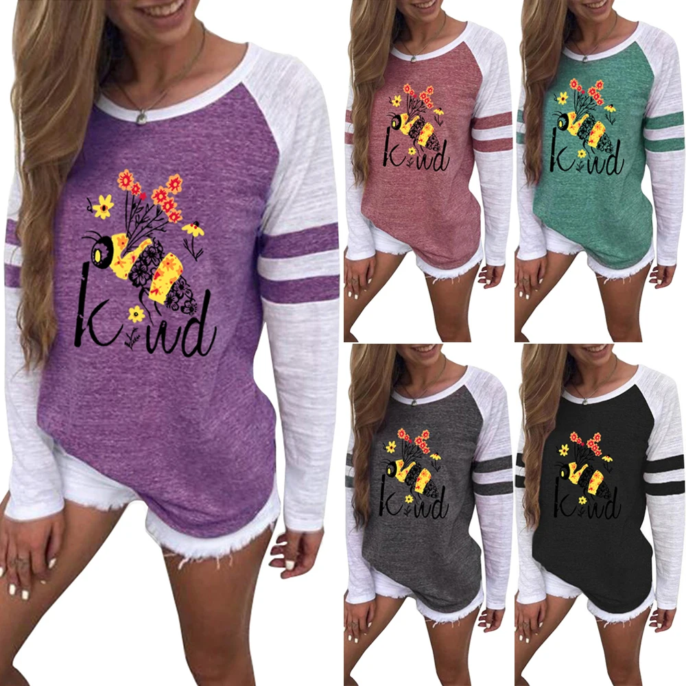 

Women T shirt Oversized O-neck Long Sleeve t Shirt Printed Cotton Blend Casual Tee Top Fashion Women Clothing Female t Shirt