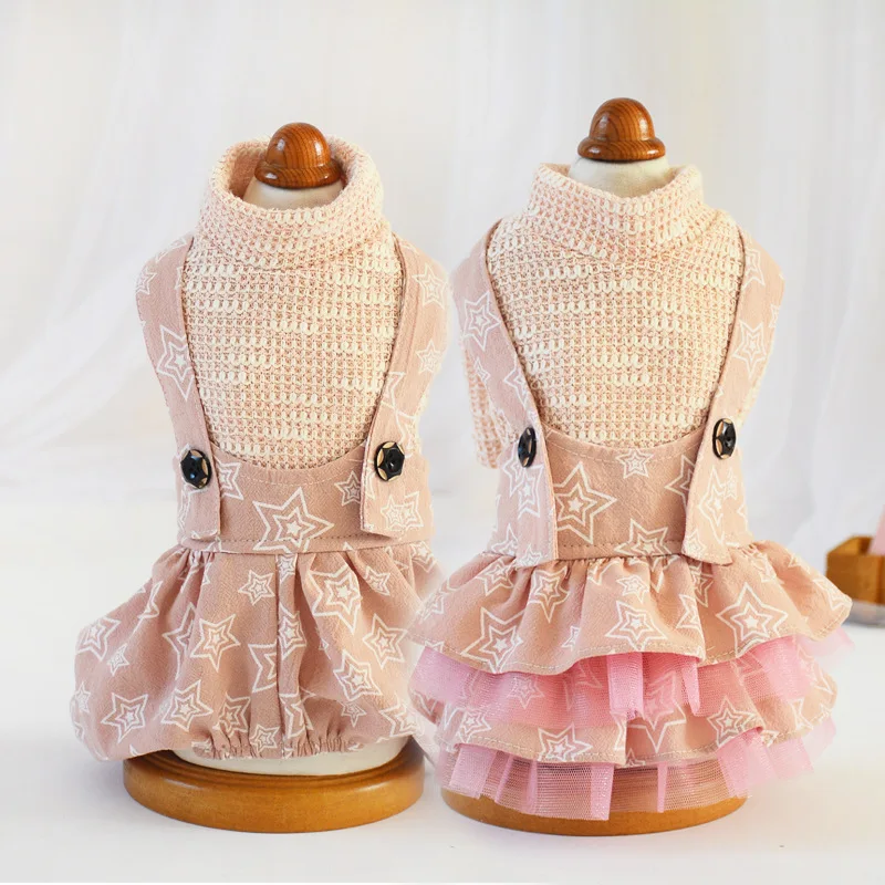 

Джинсовая юбка на бретельках для собак, футболка в полоску с котами, милое модное платье с мультяшным рисунком щенка, костюм на день рождени...