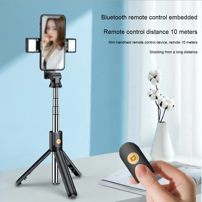 

Universal Wireless Bluetooth Selfie Stick Double Fill Light Remote Control Foldable Tripod Monopod