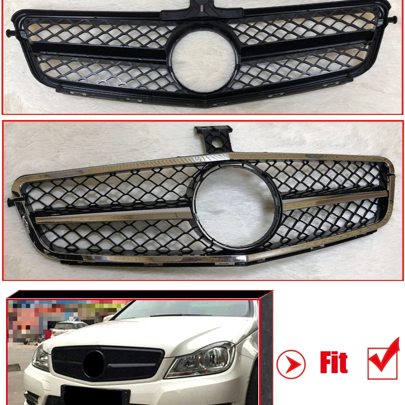 Для Mercedes C204 W204 C класс спортивный передний бампер C63 стиль решетка решетки грили Гальванизированный черный прямой 1:1 замена 07-14