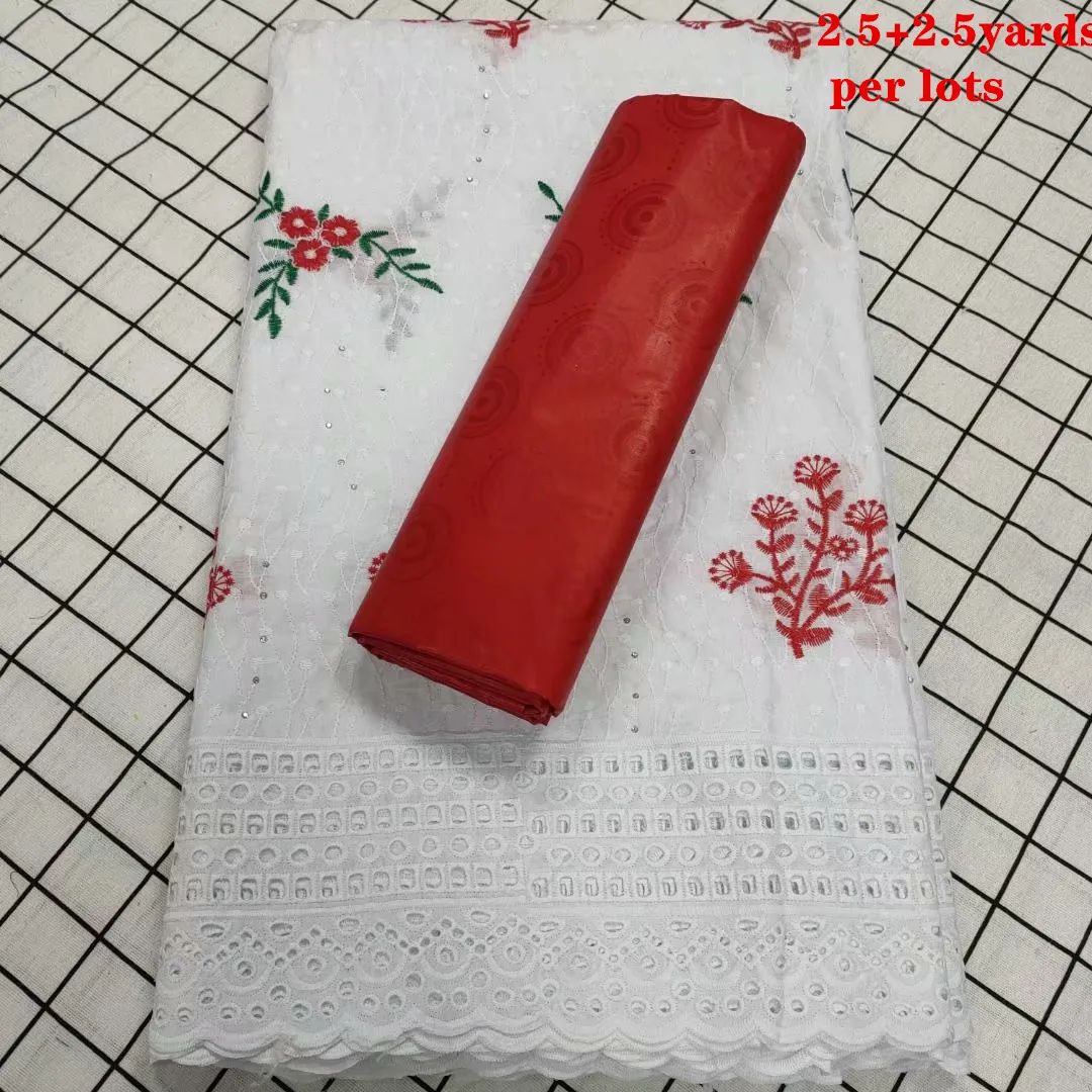 

2,5 + 2,5 ярдов, африканская ткань, вышивка, 100% хлопок, швейцарская вуаль в Швейцарии с базином, роскошная женская ткань для платья CP025