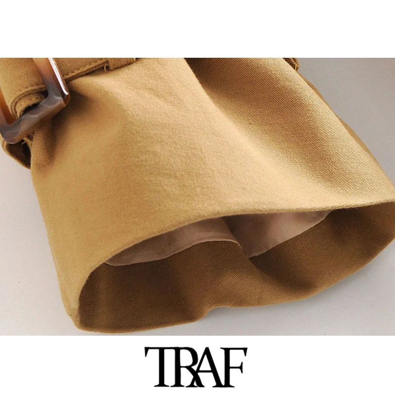 

TRAF Women Fashion Office Wear With Belt Trench Coat Vintage Long Sleeve Pockets Button-up Female Outerwear Chic Tops