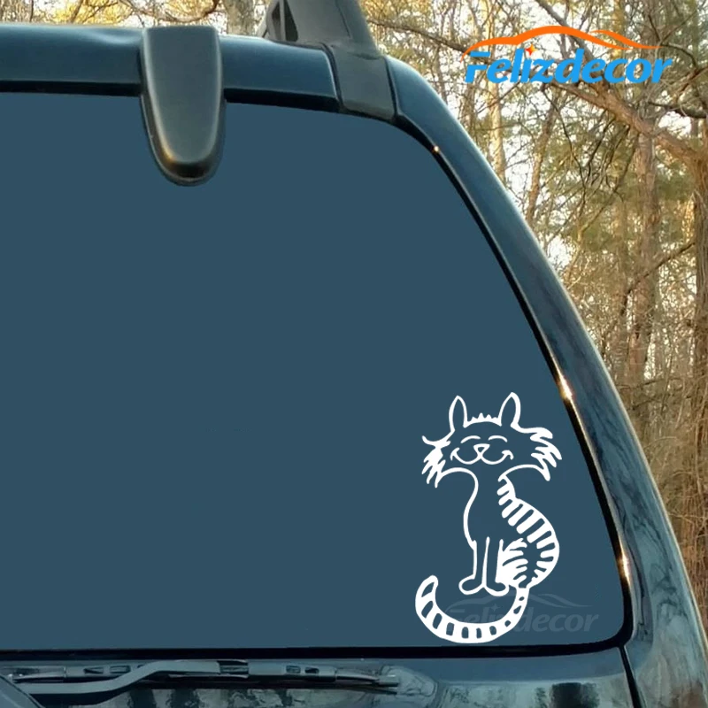 Сидящая на полу с улыбающейся кошкой Автомобильная наклейка для автомобиля