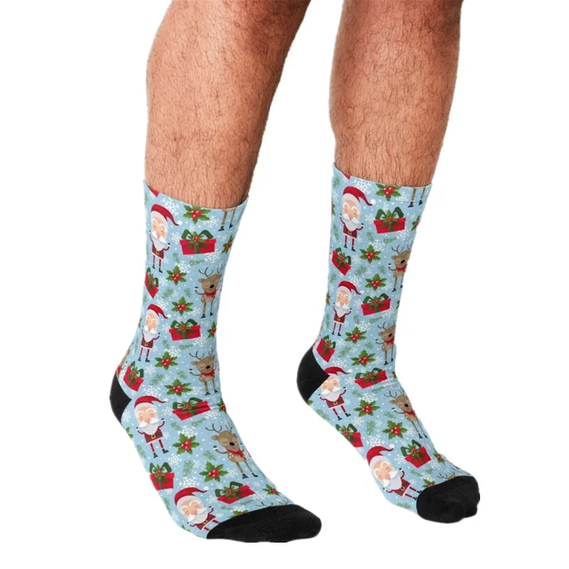 

Funny Men's socks Merry Christmas Santa Pattern Printed hip hop Men Happy Socks cute boys street style Crazy Socks for men