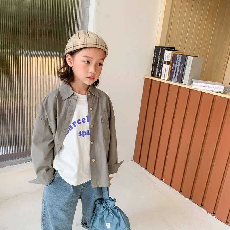 

Рубашки WLG для девочек и мальчиков, детская одежда, весенне-летние серые Топы с длинным рукавом, детская модная подходящая ко всему Одежда дл...