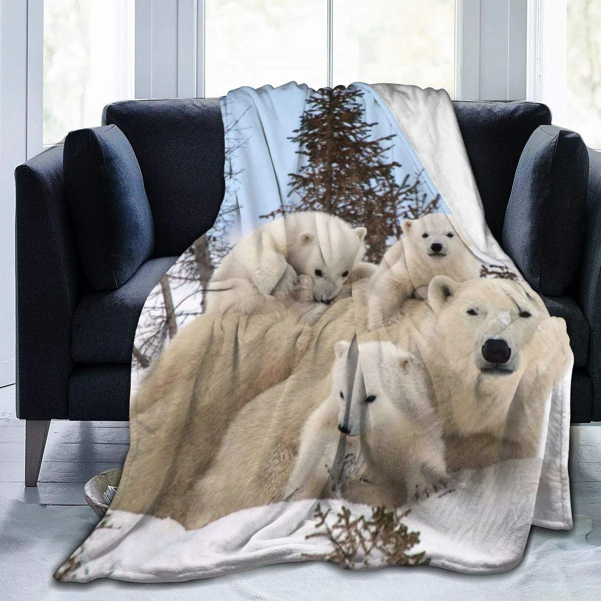

Милое семейное Флисовое одеяло с белым медведем, мягкое покрывало для кровати, дивана, 60x50 дюймов