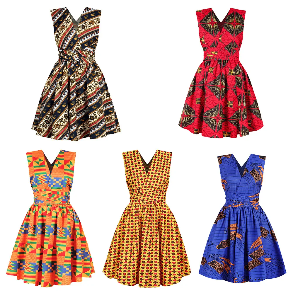 

African Dresses For Women Dashiki Sleeveless Oversize Print Casual Womens Dress Daily Party Ethnic Style Robe High Waist