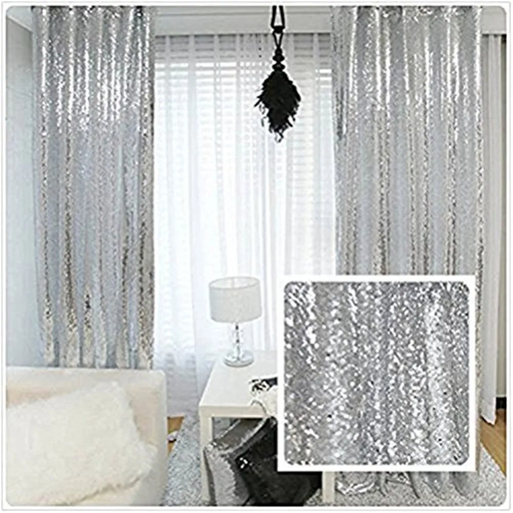 2X8FT Christmas Silver Sequin Curtain Panel for Wedding Party Decorative Curtains