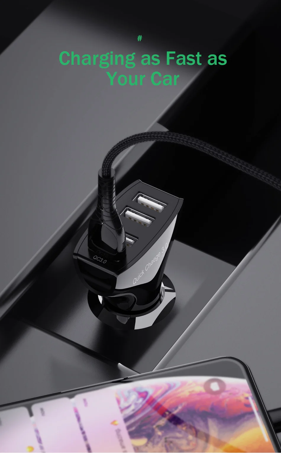 YKZ автомобильное зарядное устройство Быстрая зарядка QC 3,0 Автомобильное зарядное устройство 4 порта быстрое автомобильное зарядное устройство для телефона автомобильное зарядное устройство USB для samsung Xiaomi iPhone