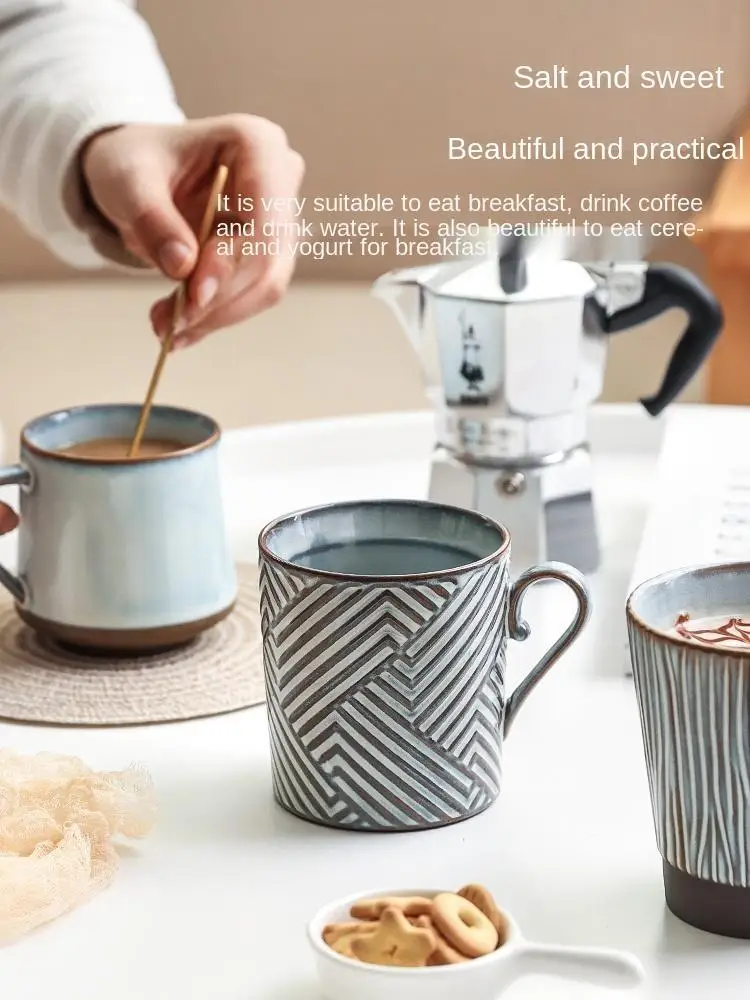 

Mugs Japanese Ceramic Retro Coffee Mug Gizili Cup Breakfast Art Milk With Handle Luxury Friend Couple Gift
