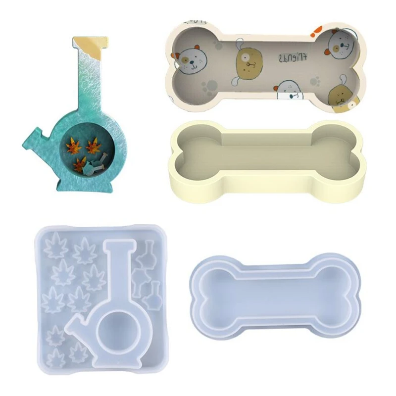 

Y1UE Quicksand Epoxy Resin Mold Kettle Maple Leaf Bone Shape Quicksand Silicone Mould