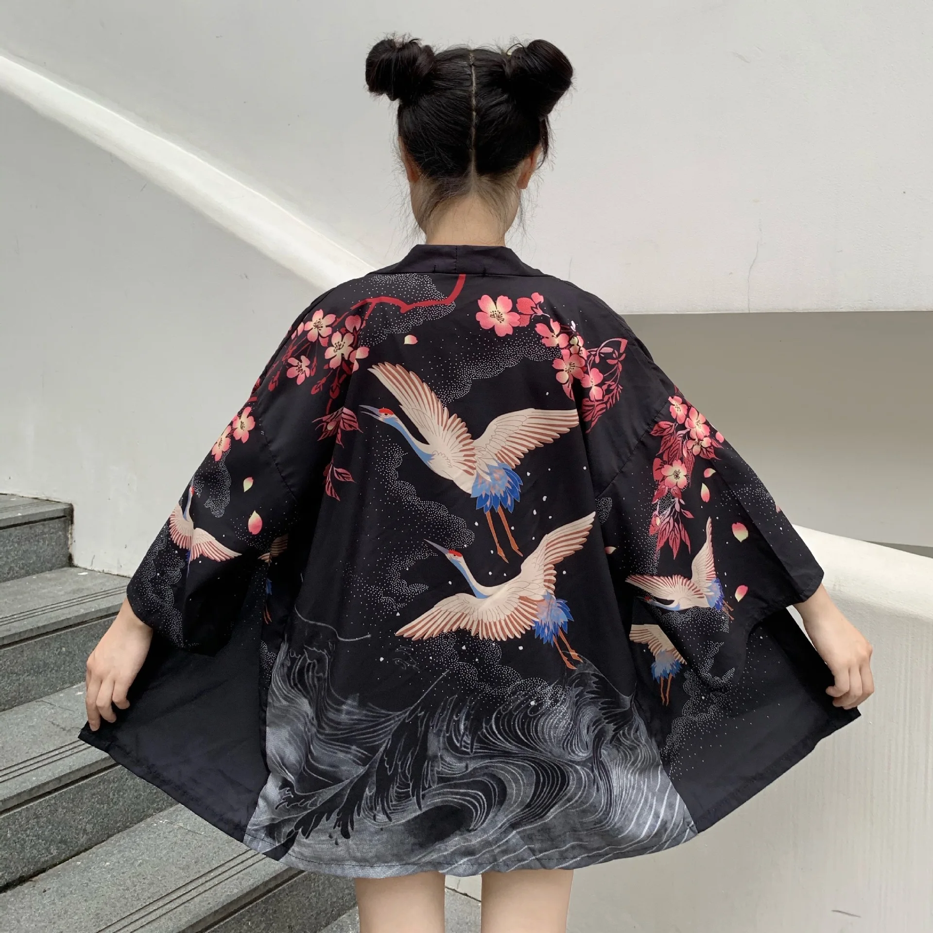 

Кимоно женское традиционное в японском стиле, кардиган с принтом журавлей, Пляжная юката, одежда для косплея в Корейском стиле, лето