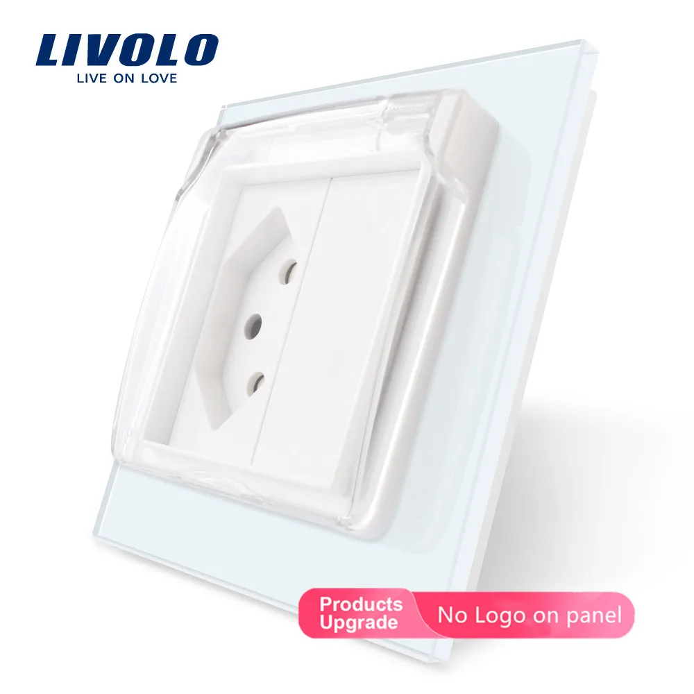 White-No logo Livolo EU standard Switzerland розетка, стеклянная панель, AC 110~ 250 V, VL-C7C1CHWF, с водонепроницаемой крышкой, без логотипа - Тип: White-No logo