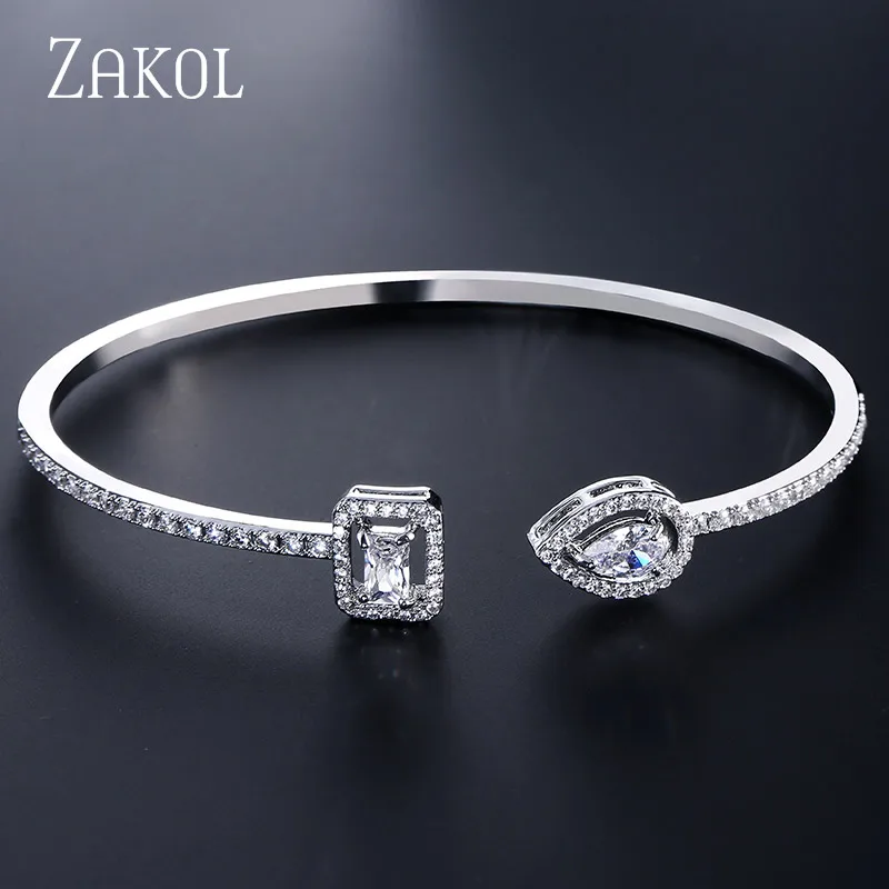 Модный дизайнерский комплект ювелирных изделий от бренда ZAKOL, серьги с чешским камнем, браслет и кольцо на запястье для женщин, помолвка, FSSP3011 - Окраска металла: Bracelet White