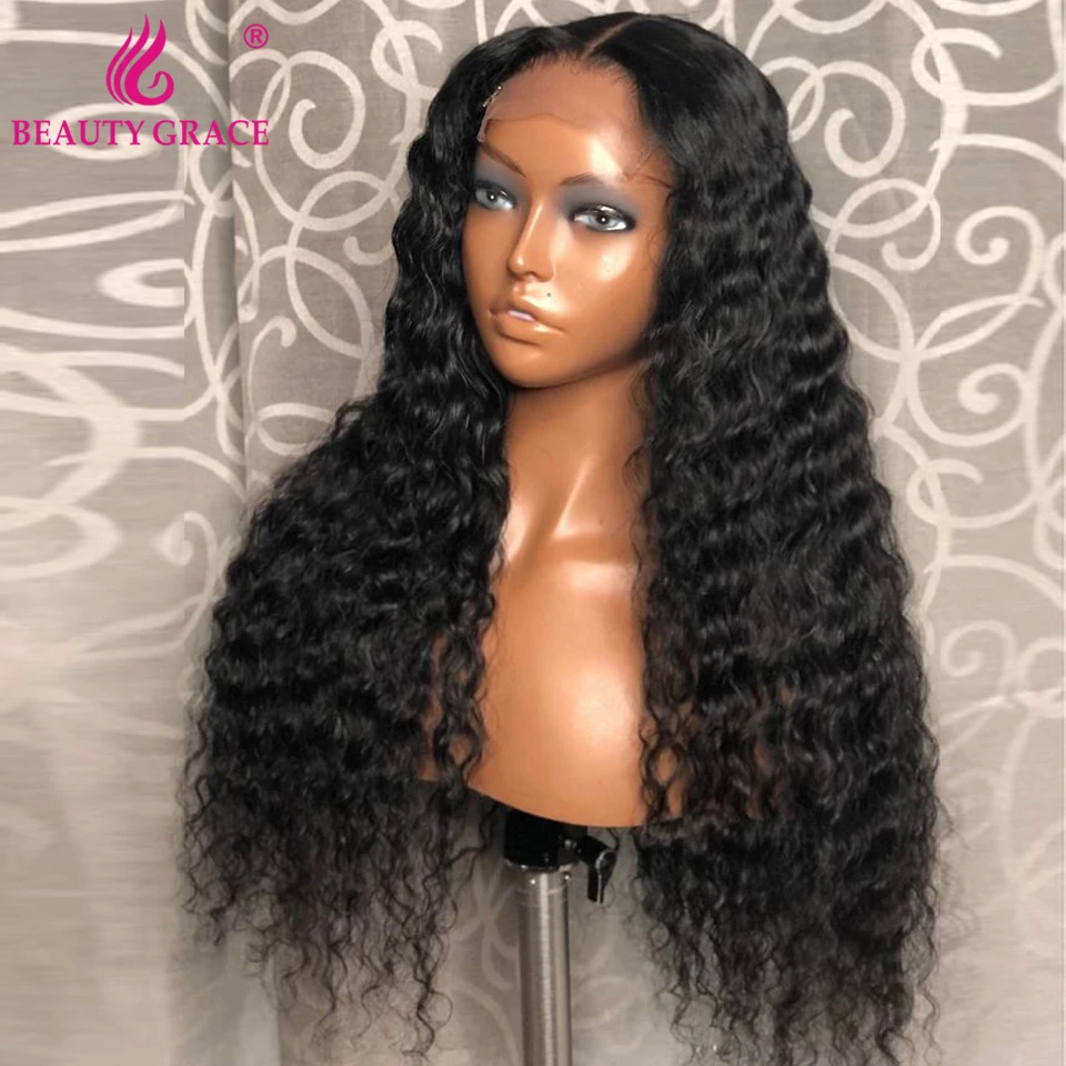 Long 30 Inch Curly Deep Wave Lace Frontal Wigs For Women Brazilian T Part Lace Front Human Hair Wig Pre plucked Lace Closure Wig