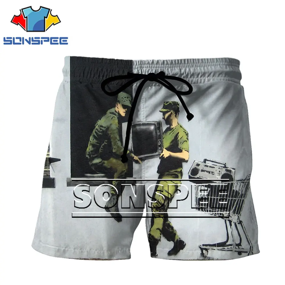 

SONSPEE Brand Men Woman Shorts Graffiti Painting Palm Portrait Funny Harajuku Fashion Differentiation Summer Sportswear Shorts