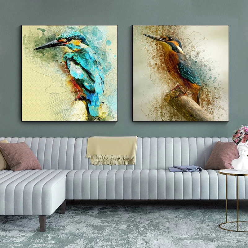 

Abstract Watercolor Blue Bird Canvas Decorative Paintings Animal Print Poster and Picture for Living Room Home Cuadros Frameless