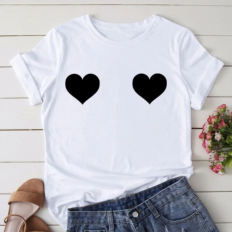 

love heart Print Women Tshirt Casual Funny T Shirt Gift 90s Women T shirt O neck top Tees Casual Harajuku Graphic T-Shirts