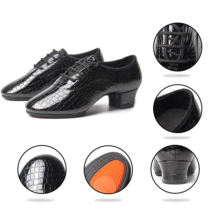

New Stone Pattern Latin Dance Shoes For Men Jazz Tango Dancing Shoes Man's PU Ballroom Dance Shoes Heel Height 3.5CM HROYL