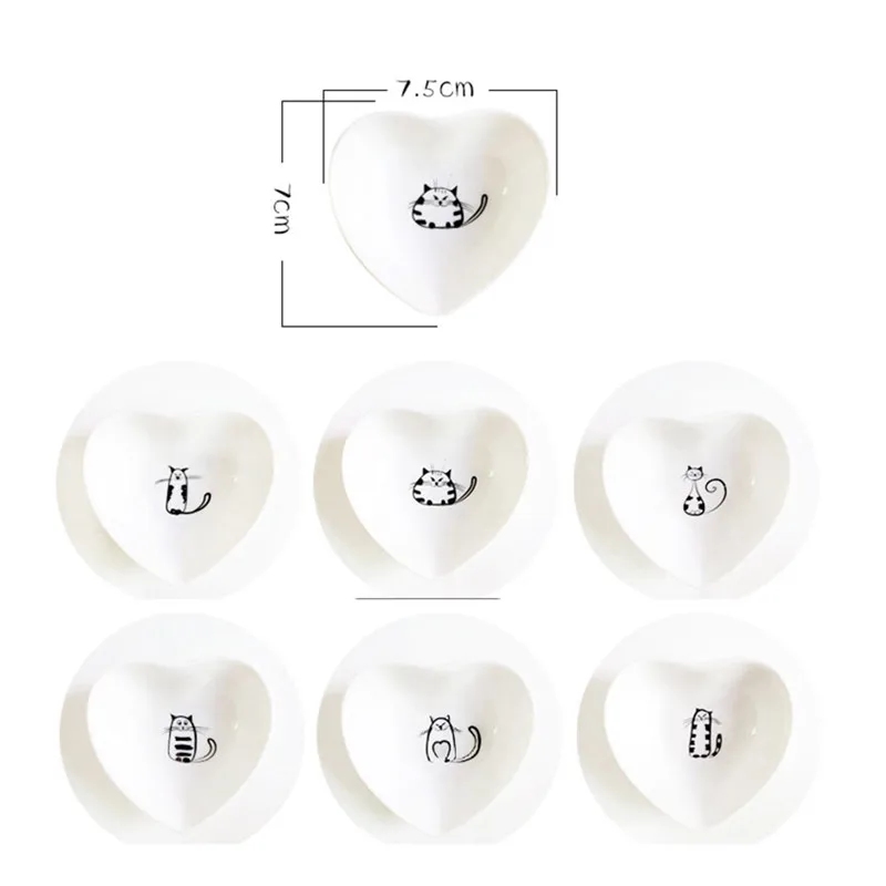 Mini Heart Shaped Ceramic Seasoning Dish Sauce Vinegar Dessert Plate Cartoon Fruit Bowl Cat Pattern Cake Tray Kitchen Tableware | Дом и сад