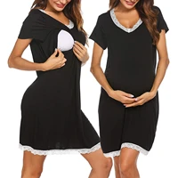summer pregnancy dresses maternity nightgown fashion solid lace short sleeve breast feeding for pregnant woman nursing dress