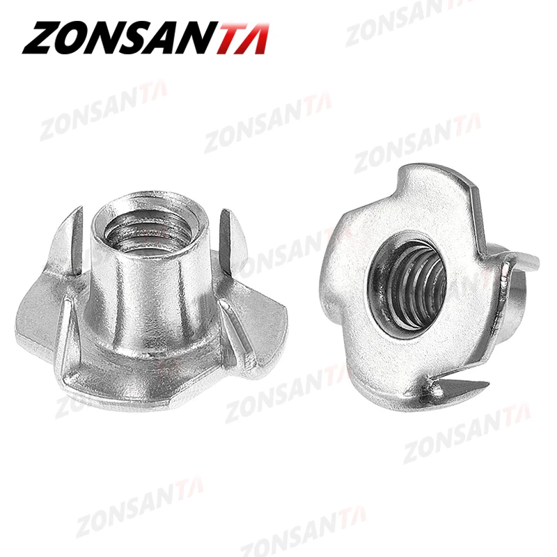 

ZONNSANTA 30 шт. 4-зубчатая тройная гайка M4 M5 M6 M8 M10 Гайка с четырьмя когтями Гайка динамика Т-образная гайка с глухими зубцами Тройная гайка Деревянная мебель