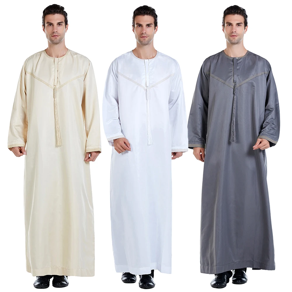 Мужская Арабская Тауб Thoub мусульманская одежда Jubba Robe с длинным рукавом