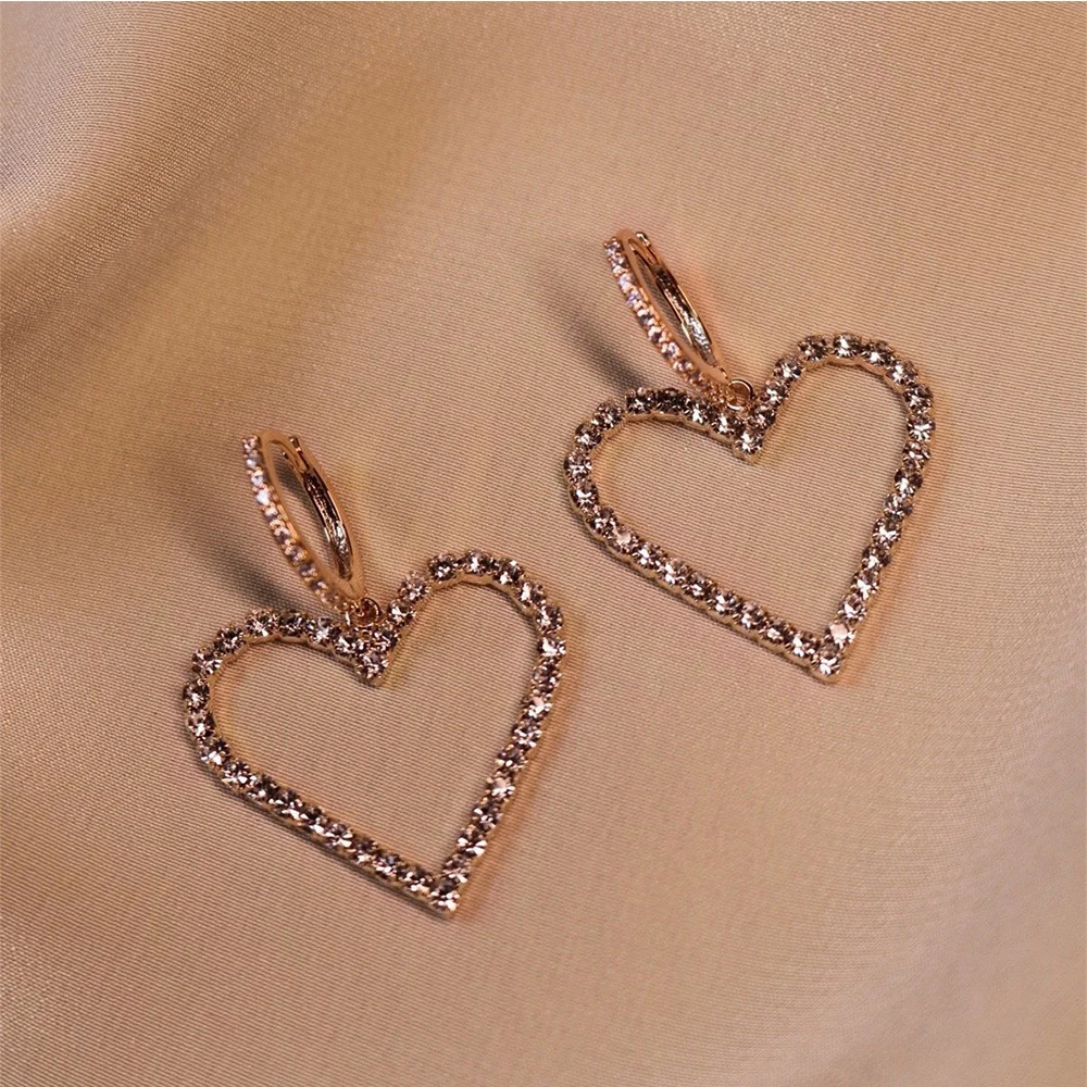 

Huitan New Fashion Rose Gold Color Hollow Heart Women Earring Micro Paved Crystal Zircon Stone Wedding Daily Party Drop Earrings