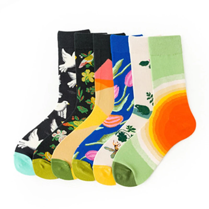 Женские носки Мультяшные голуби цветок в стиле граффити растения каваи веселые