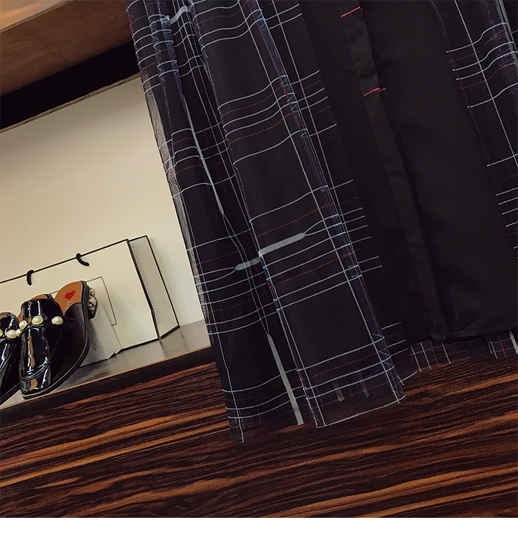 

Women Plus Size Elegant Office Lady Mesh Plaid Single-breasted Shirt Dress Turndown Collar Gauze Dresses 2021 Summer Clothing