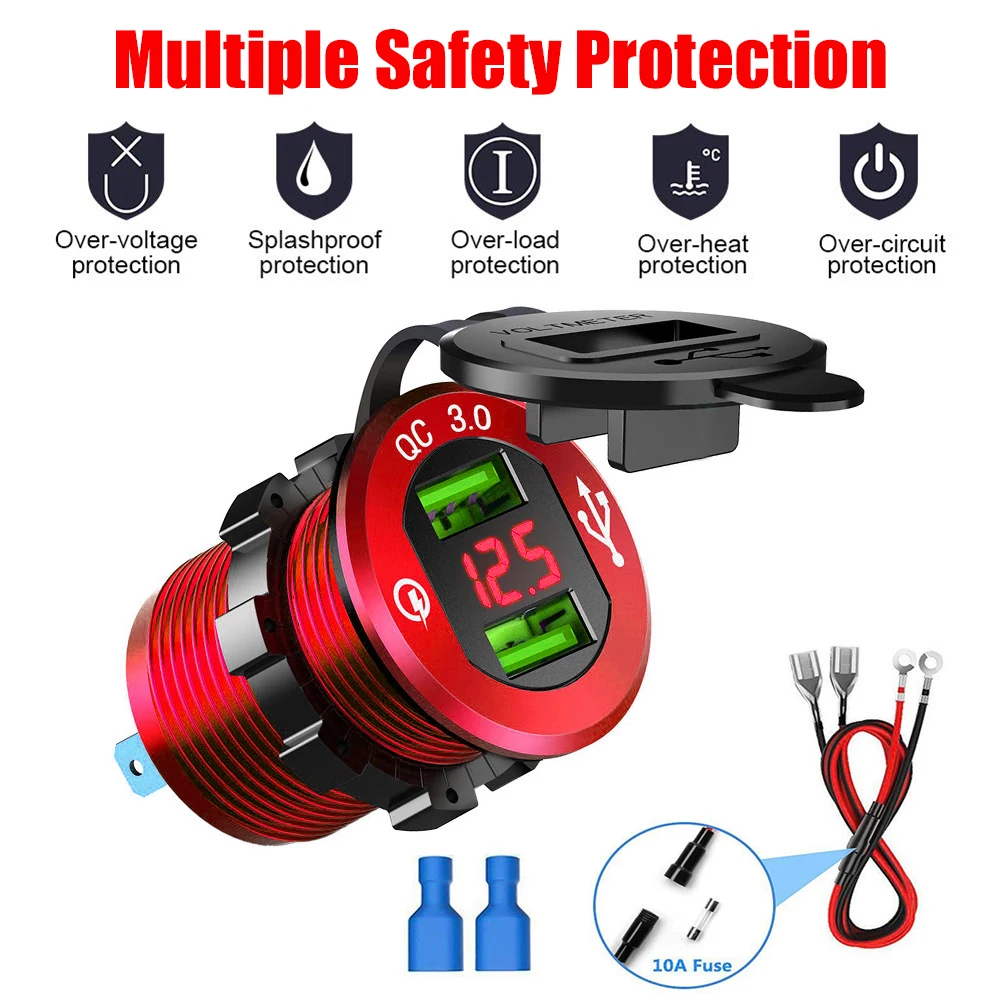 

Car Dual USB Quick Charge QC3.0 12V-24V 36W Charger Socket Universal Motorcycle Car Truck Boat For Car Motorcycles Phone GPS